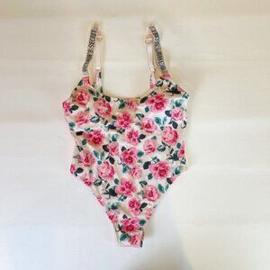 NWOT Victoria's Secret Swimsuit L One Piece Roses Shine Straps Logo Bling